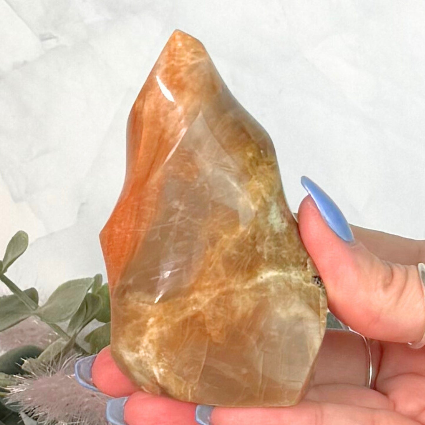 Hand Carved Peach Moonstone Flame