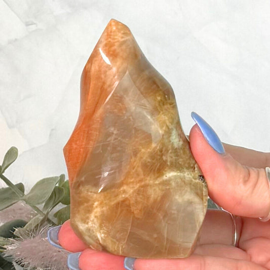 Hand Carved Peach Moonstone Flame