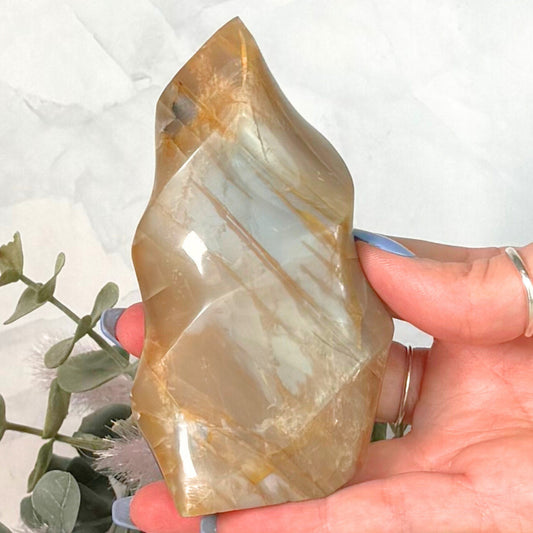 Hand Carved Peach Moonstone Flame