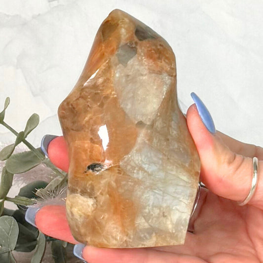 Hand Carved Peach Moonstone Flame