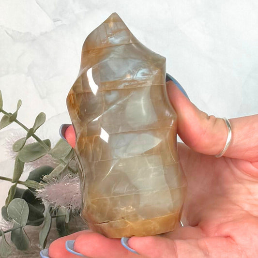 Hand Carved Peach Moonstone Flame