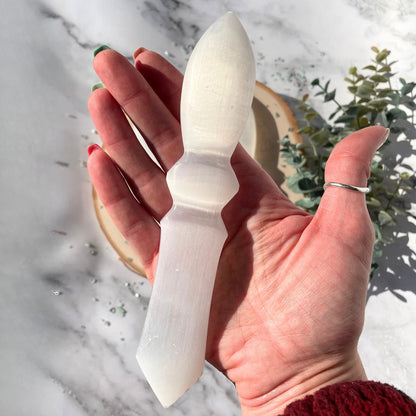 One (1) Selenite Athame - Double-Pointed Crystal Dagger
