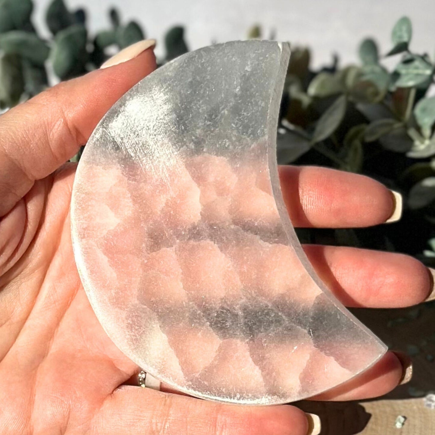 4-Inch Moon-Shaped Selenite Charging Plate from Morocco