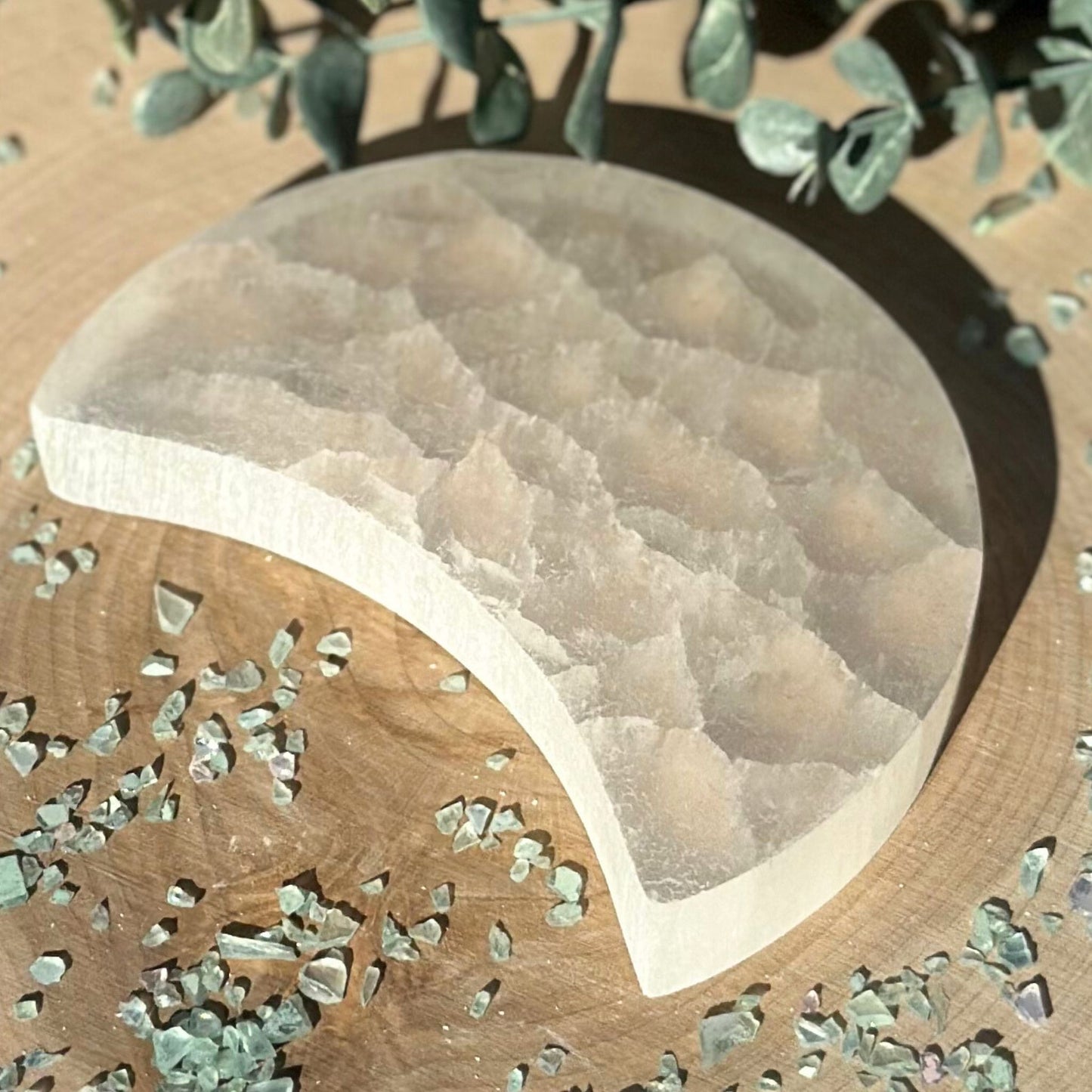 4-Inch Moon-Shaped Selenite Charging Plate from Morocco