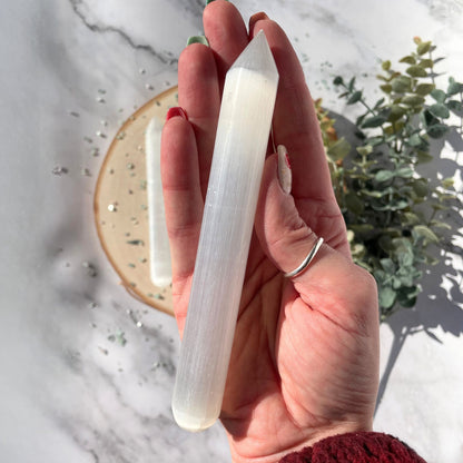 One (1) Selenite Wand from Morocco - Pointed End