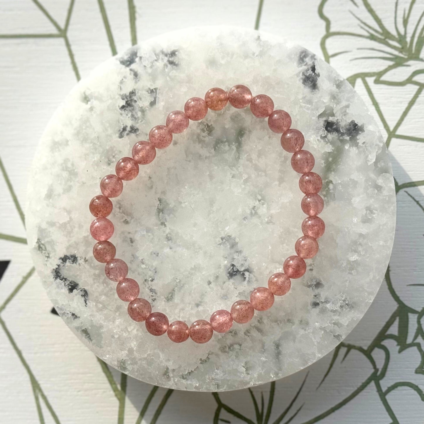 ONE Strawberry Quartz Bracelet from Brazil (6mm Bead)