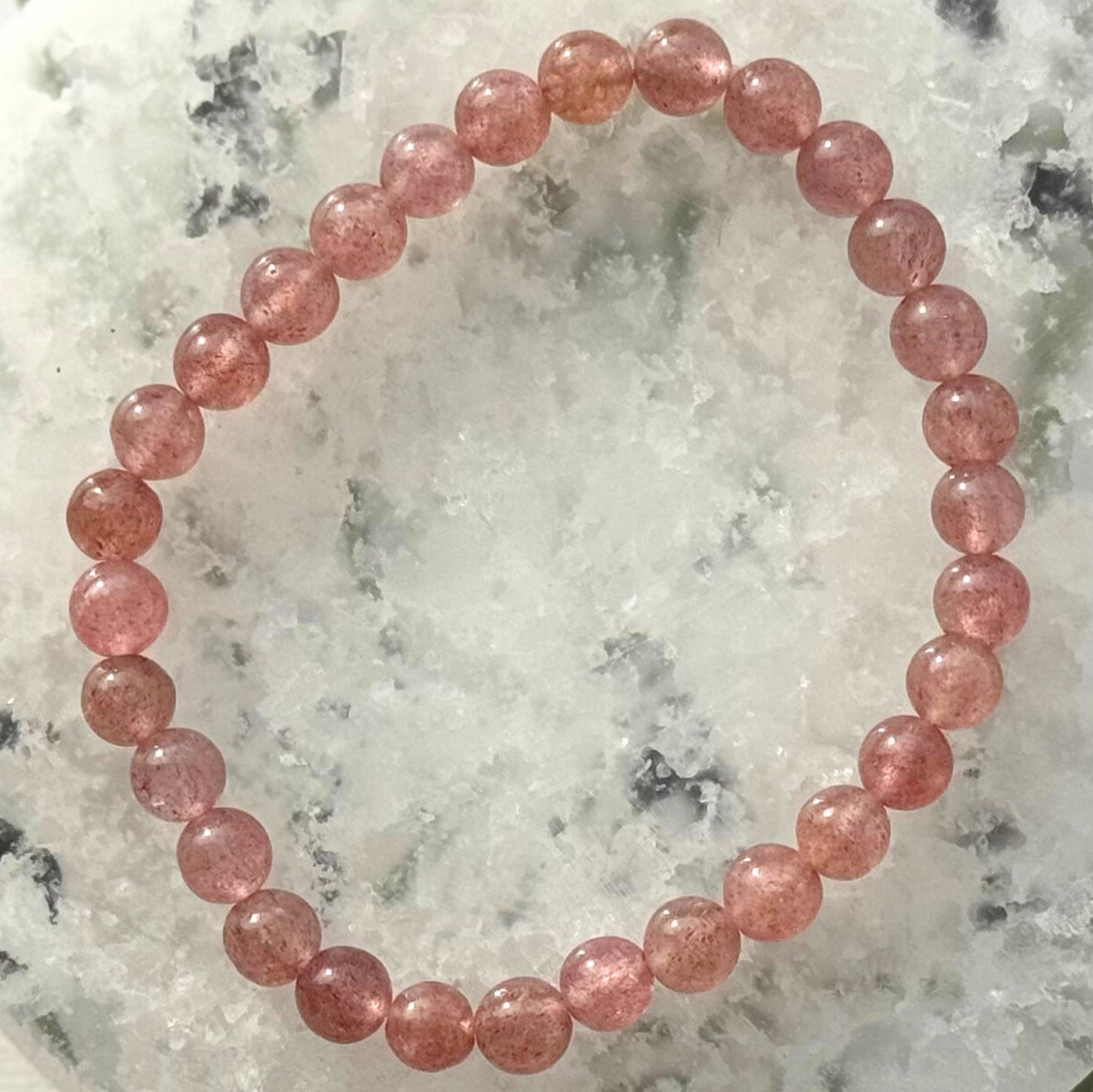 ONE Strawberry Quartz Bracelet from Brazil (6mm Bead)