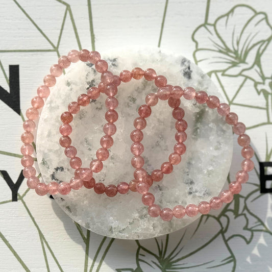 ONE Strawberry Quartz Bracelet from Brazil (6mm Bead)