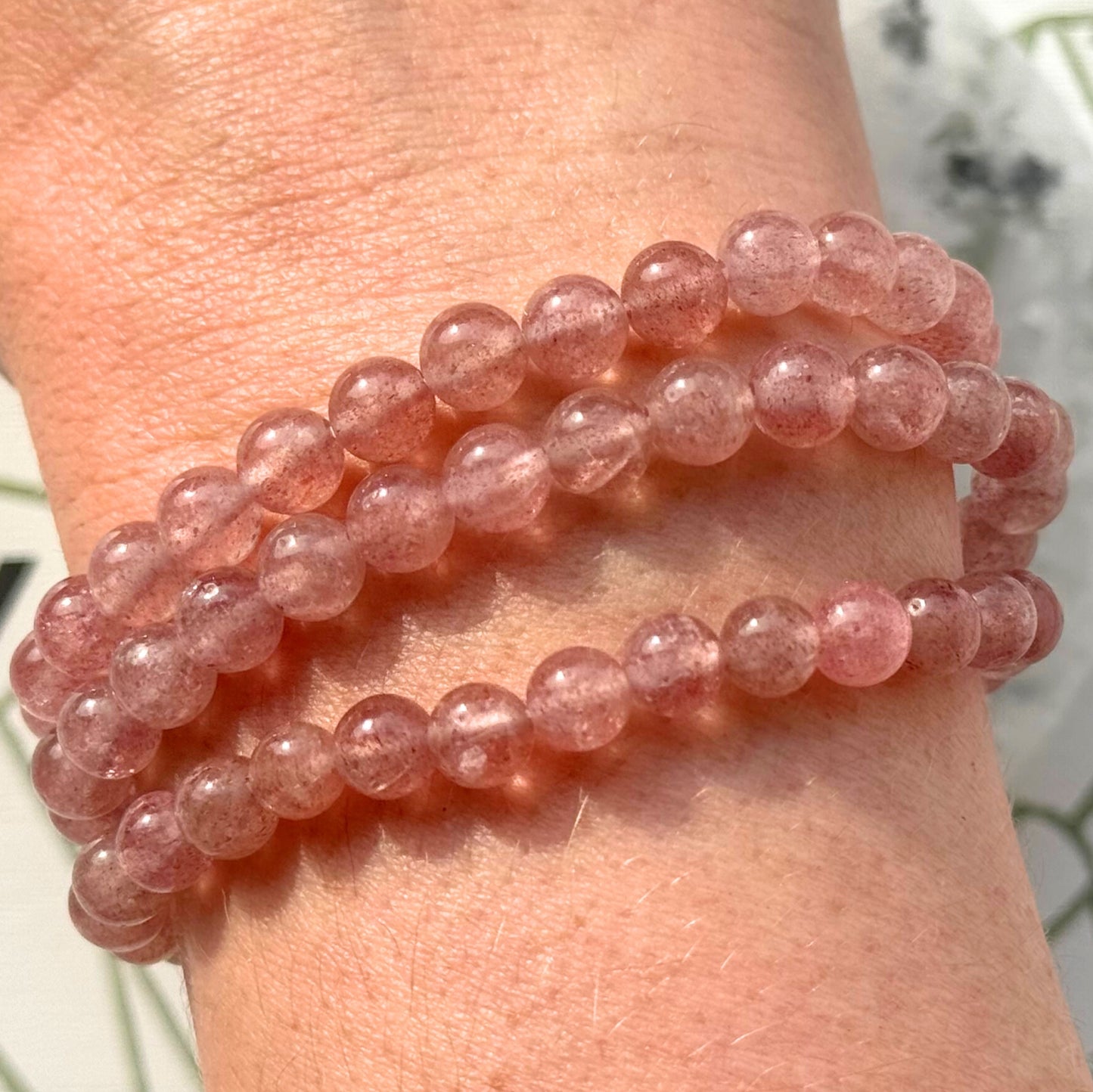ONE Strawberry Quartz Bracelet from Brazil (6mm Bead)