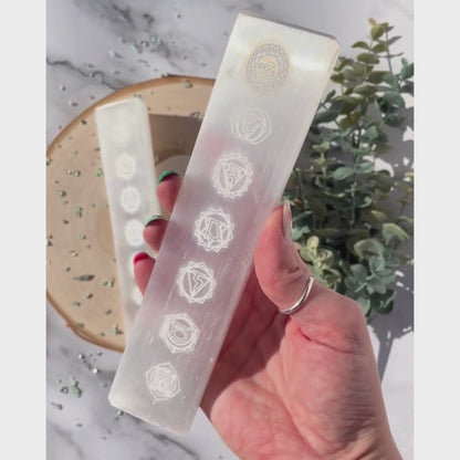 Selenite Charging Plate | Chakra Engraved | Selenite Crystal