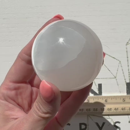 One (1) Medium Satin Spar Selenite Sphere from Morocco
