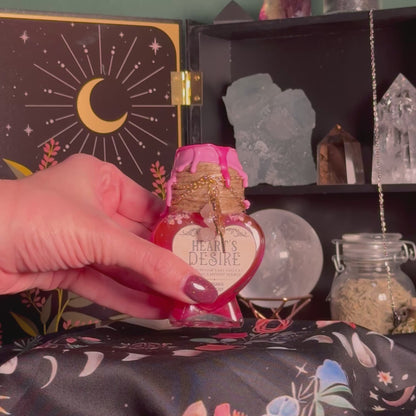 Handmade "Heart's Desire" Glass Kinetic Potion Bottle w/ Rose Quartz Crystals