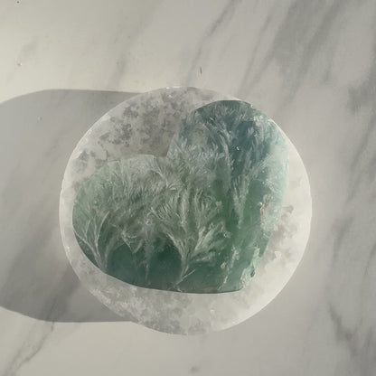 Snowflake Fluorite Heart Carving | Option A
