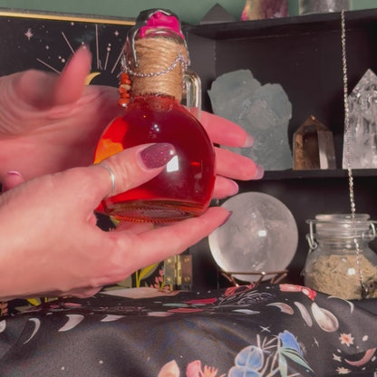 Handmade "Whiff of Mischief" Glass Kinetic Potion Bottle w/ Red Jasper Crystals
