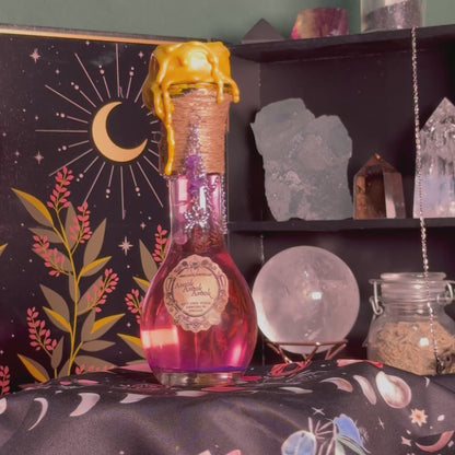 Handmade "Amok Amok Amok" Decorative Potion Bottle w/ Amethyst Crystals
