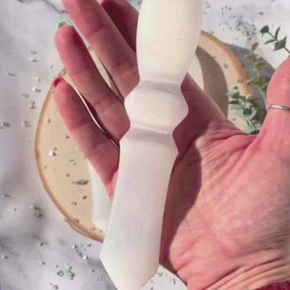 One (1) Selenite Athame - Double-Pointed Crystal Dagger