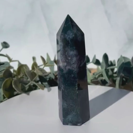 3 inch moss agate tower