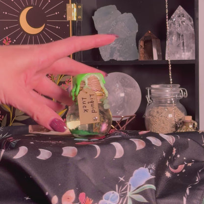 Mini Handmade "Liquid Luck" Kinetic Glass Potion Bottle w/ Green Aventurine Crystals