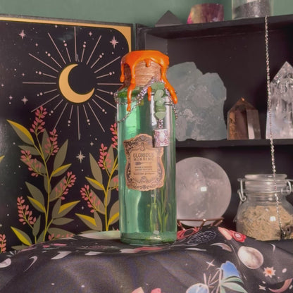 Handmade "Glorious Morning" Glass Kinetic Potion Bottle w/ Green Aventurine Crystals