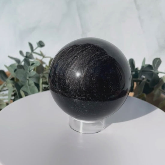 silver sheen obsidian sphere