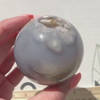 Blue Chalcedony with Flower Agate Sphere from Madagascar