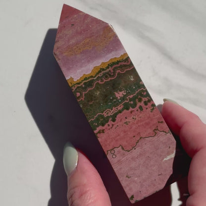 Stunning Natural Pink, Green, & Yellow Ocean Jasper Tower | Option A