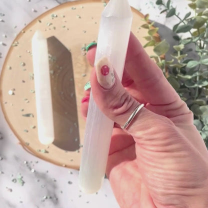 One (1) Selenite Wand from Morocco - Pointed End